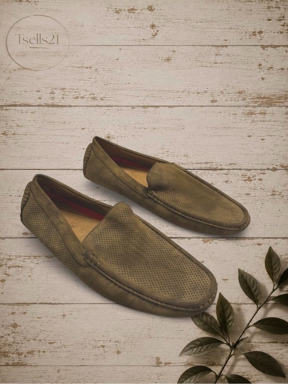 Henry Ferrera Tan/Olive Perforated Driving Loafers - Size 13